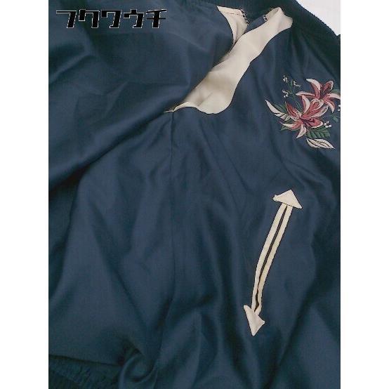 ◇ DOUBLE NAME ジップアップ リバーシブル 花柄 刺繍 長袖 ジャケット サイズF ネイビー グリーン マルチ レディース_画像7