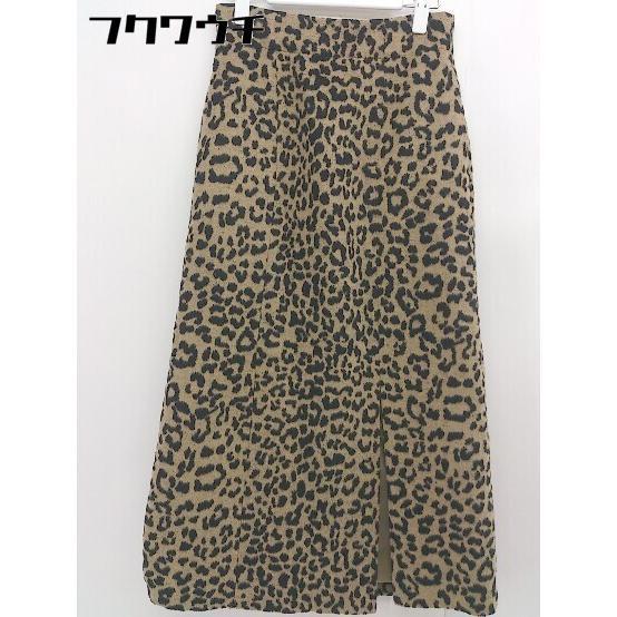* MOUSSY back Zip leopard print Leopard slit long flair skirt size 2 beige black lady's 