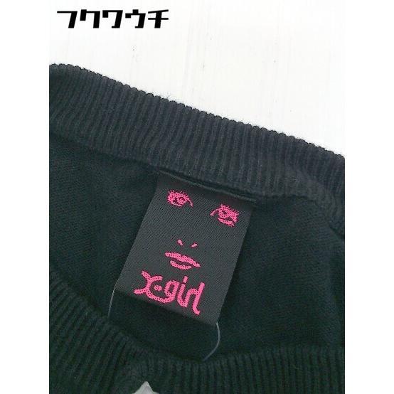◇ X-girl エックスガール ロゴ 刺繍 コットン ニット セーター 長袖 カーディガン サイズ1 ブラック レディース_画像4