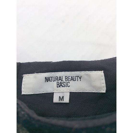 ◇ NATURAL BEAUTY BASIC チェック 膝丈 カットソー スカート セットアップ上下 サイズ M ネイビー グレー レディース_画像4