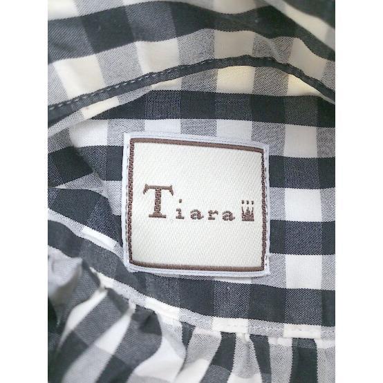 ◇ Tiara ティアラ チェック 半袖 シャツ ブラウス ブラック ホワイト レディース_画像4