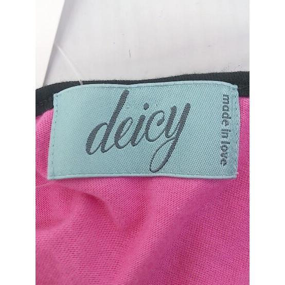 ◇ deicy デイシー ボートネック ショート 七分袖 カットソー サイズF ピンク パープル マルチ レディース_画像4