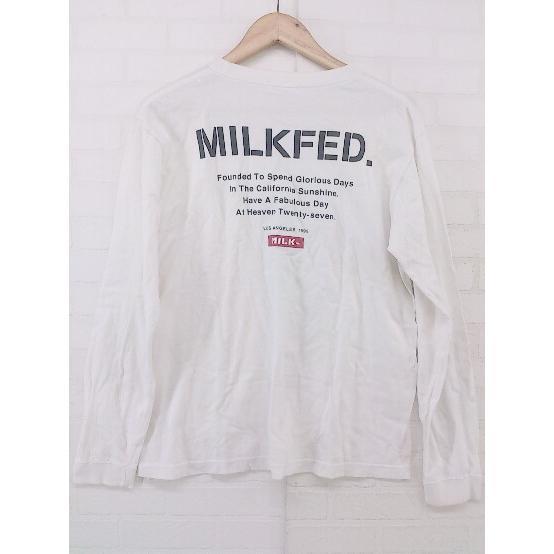 ◇ MILKFED ミルクフェド ロゴプリント コットン100% 長袖 Tシャツ カットソー サイズS ホワイト系 ブラック レディース P_画像3