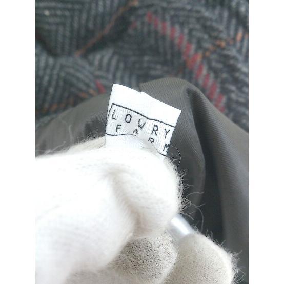 ◇ LOWRYS FARM チェック ウエストゴム 膝丈 タイト スカート サイズM チャコールグレー レッド オレンジ レディース P