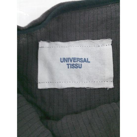 ◇ ◎ UNIVERSAL TISSU リネン100% ストライプ 長袖 ノーカラー コート ダークグレー系 レディース P_画像4