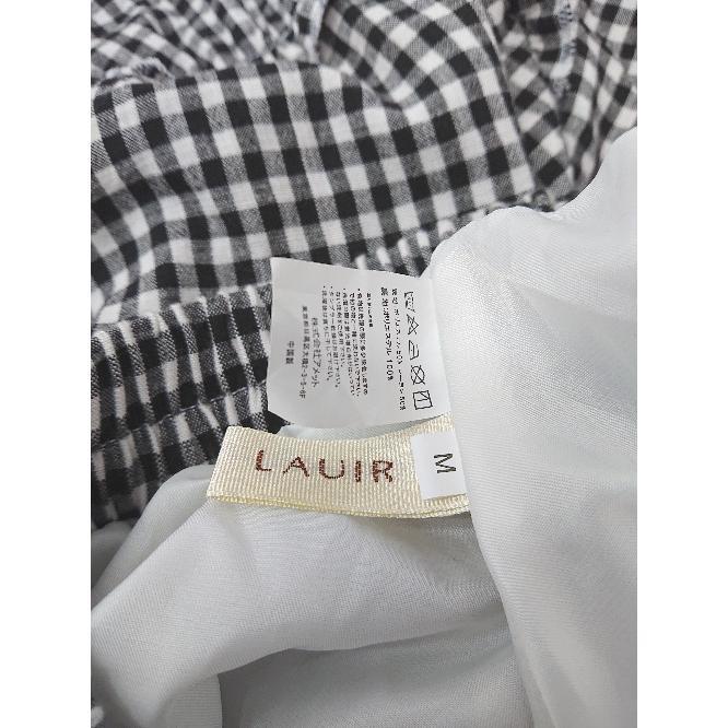 ◇ LAUIR ウエストゴム チェック柄 ボリューミー ロング丈 フレア スカート サイズM ブラック ホワイト レディース Eの画像3
