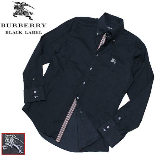 極美品 BURBERRY BLACK LABEL 希少 ホースマーク刺繍 ストレッチ ボタン ダウン BDシャツ 2 黒 M ジャケット バーバリーブラックレーベル