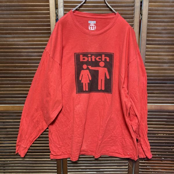 ACHP 1スタ 赤 長袖 Tシャツ ビッチ 拳銃 棒人間 bitch - 90s 00s ビンテージ アメリカ 古着 ベール 卸 仕入れ_画像2