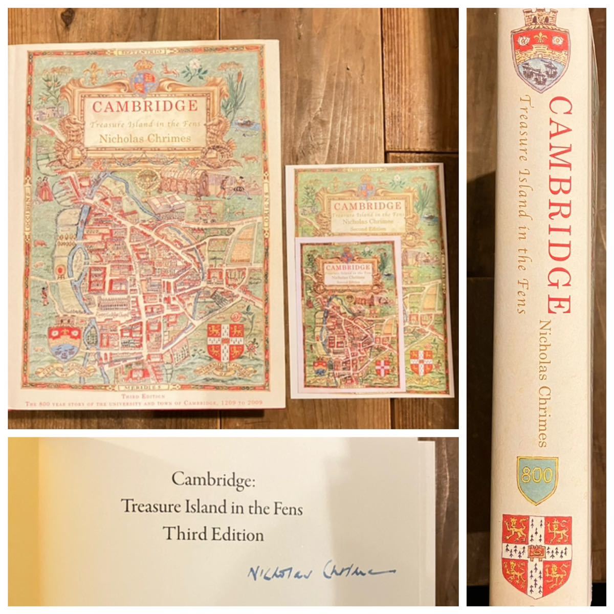 洋書 Cambridge treasure island in the fens Nicholas Chrimes イギリス ケンブリッジの街と大学の歴史 署名入 ポストカード 全322ページの画像1