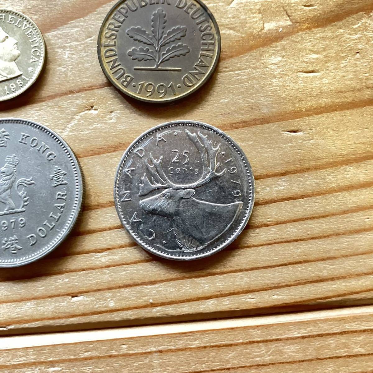 スイス(5フラン 1981年) ドイツ(10ペニヒ 1991年) カナダ(25セント 1978年) 香港(1ドル 1979年) 4枚セット 古銭海外 コイン ANTIQUE COIN_画像8