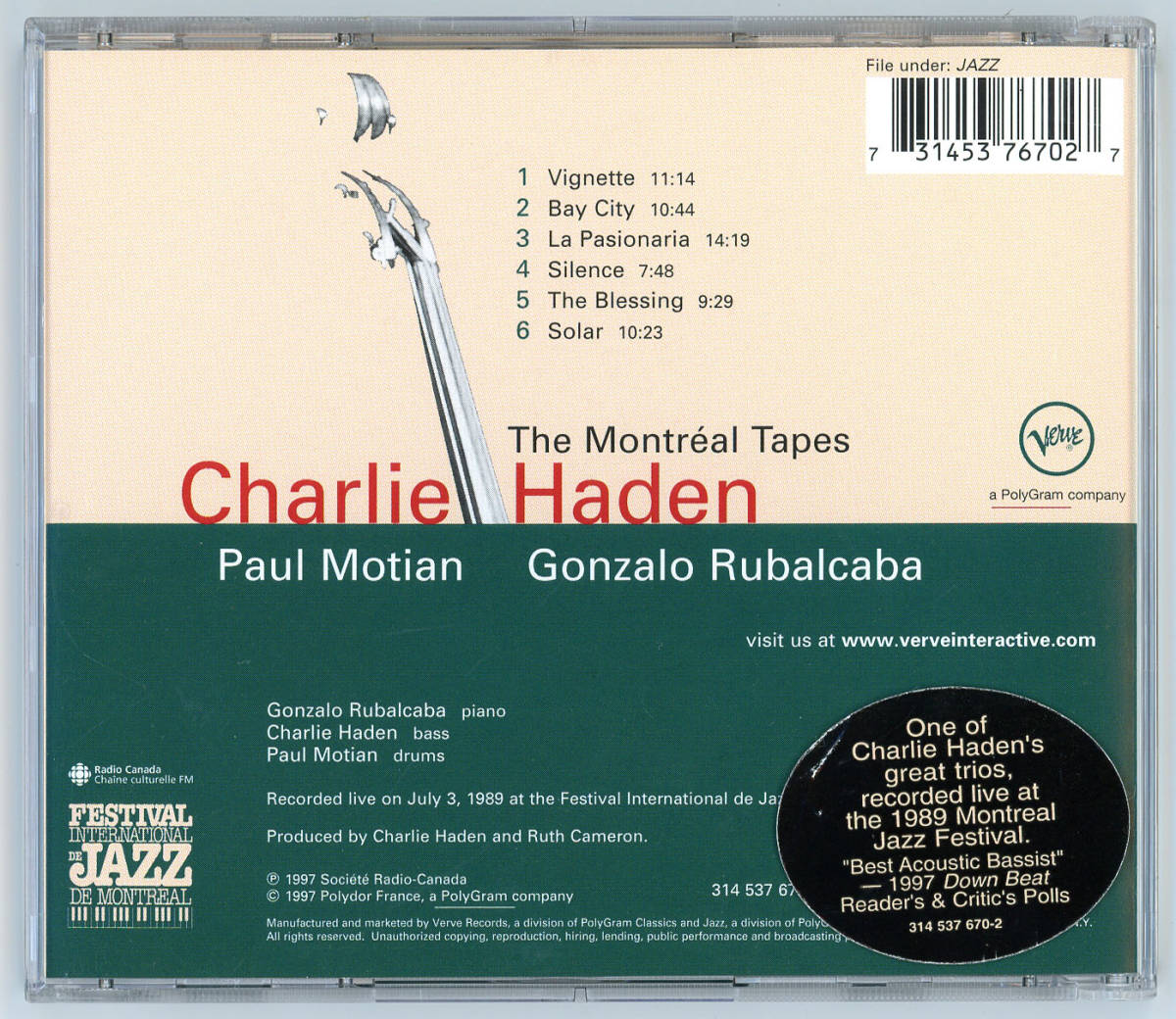 Charlie Haden, Paul Motian, Gonzalo Rubalcaba - The Montreal Tapes, 輸入盤 (Verve)の画像2