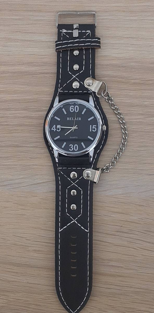 チェ－ン付きベルト腕時計 アナログ時計 ブラック WC2-BKWH_画像2
