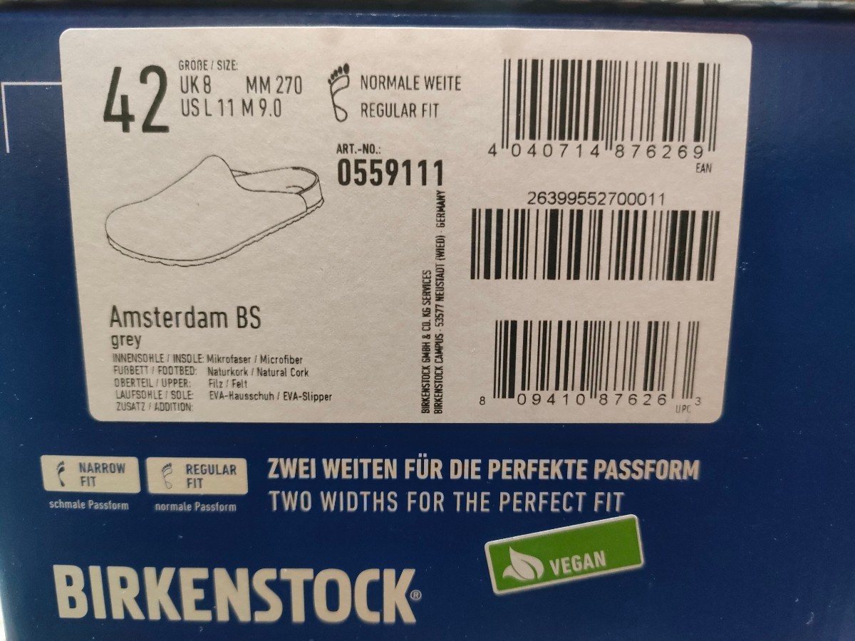 新品 未使用 BIRKENSTOCK Amsterdam 27cm 42 ビルケンシュトック アムステルダム グレー レギュラーフィット 秋冬向け メンズ サンダル_画像6