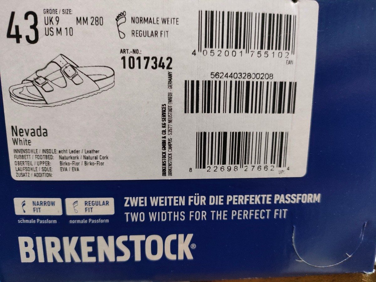 新品 BIRKENSTOCK ビルケンシュトック NEVADA ネバダ 28cm 43 白 ホワイト サンダル 正規品 レギュラーフィット レザー ドイツ製の画像6