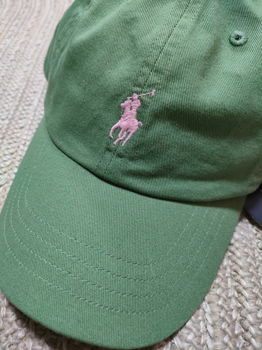 新品 定価12100 POLO Ralph Lauren キャップ グリーン ピンク刺繍 ポロ ラルフローレン フリーサイズ 帽子 メンズ レディース_画像2