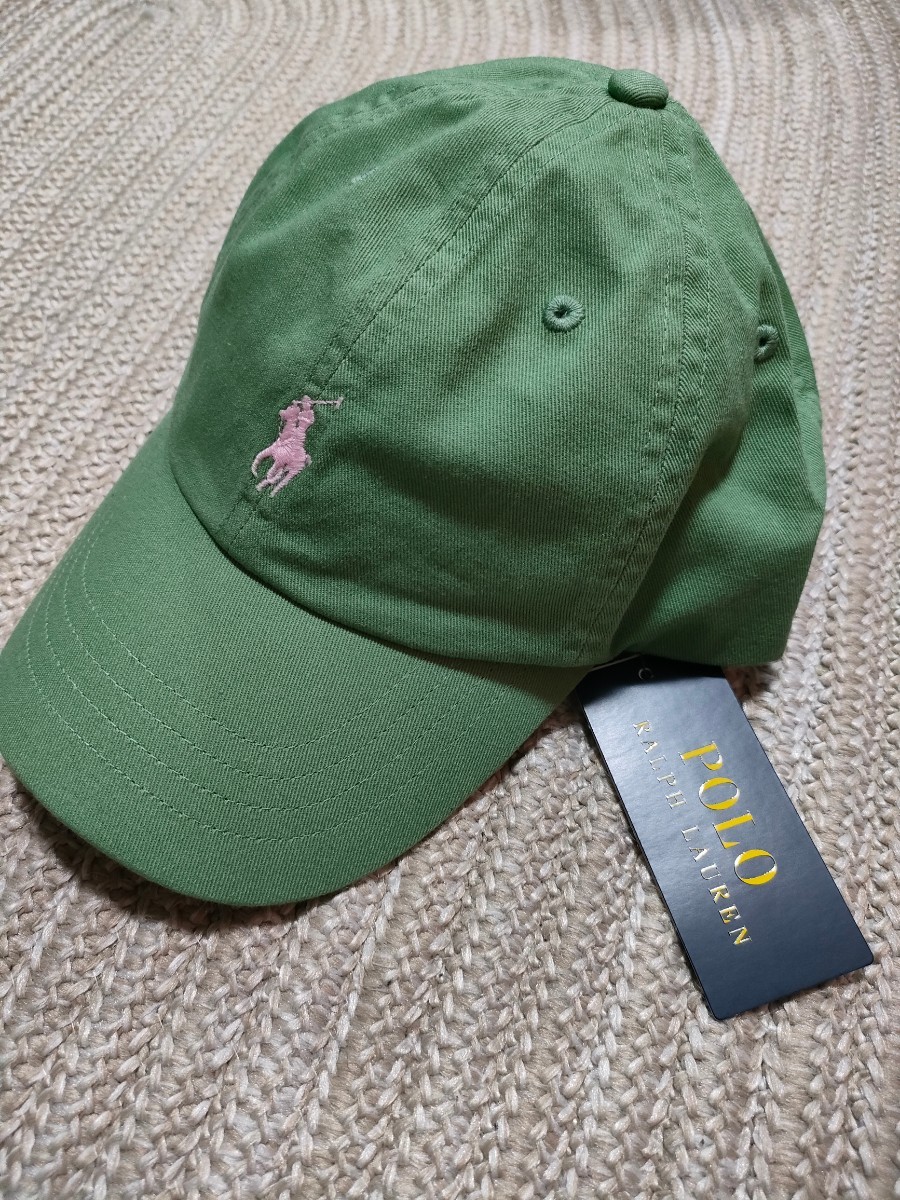 新品 定価12100 POLO Ralph Lauren キャップ グリーン ピンク刺繍 ポロ ラルフローレン フリーサイズ 帽子 メンズ レディース_画像1
