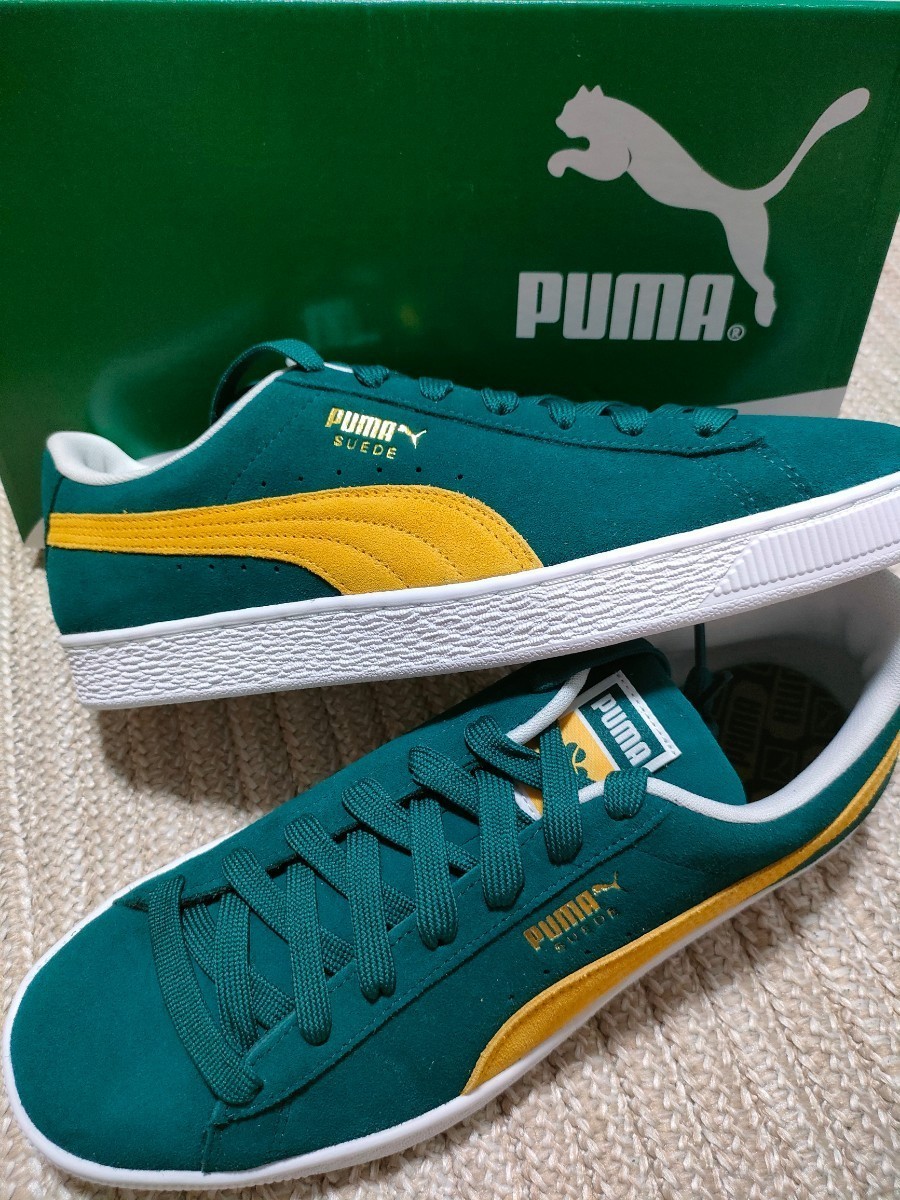 新品 未使用 PUMA SUEDE Teams 2 27.5cm グリーン イエロー プーマ スエード チーム レザー 天然皮革 スニーカー メンズ 緑 黄色の画像1