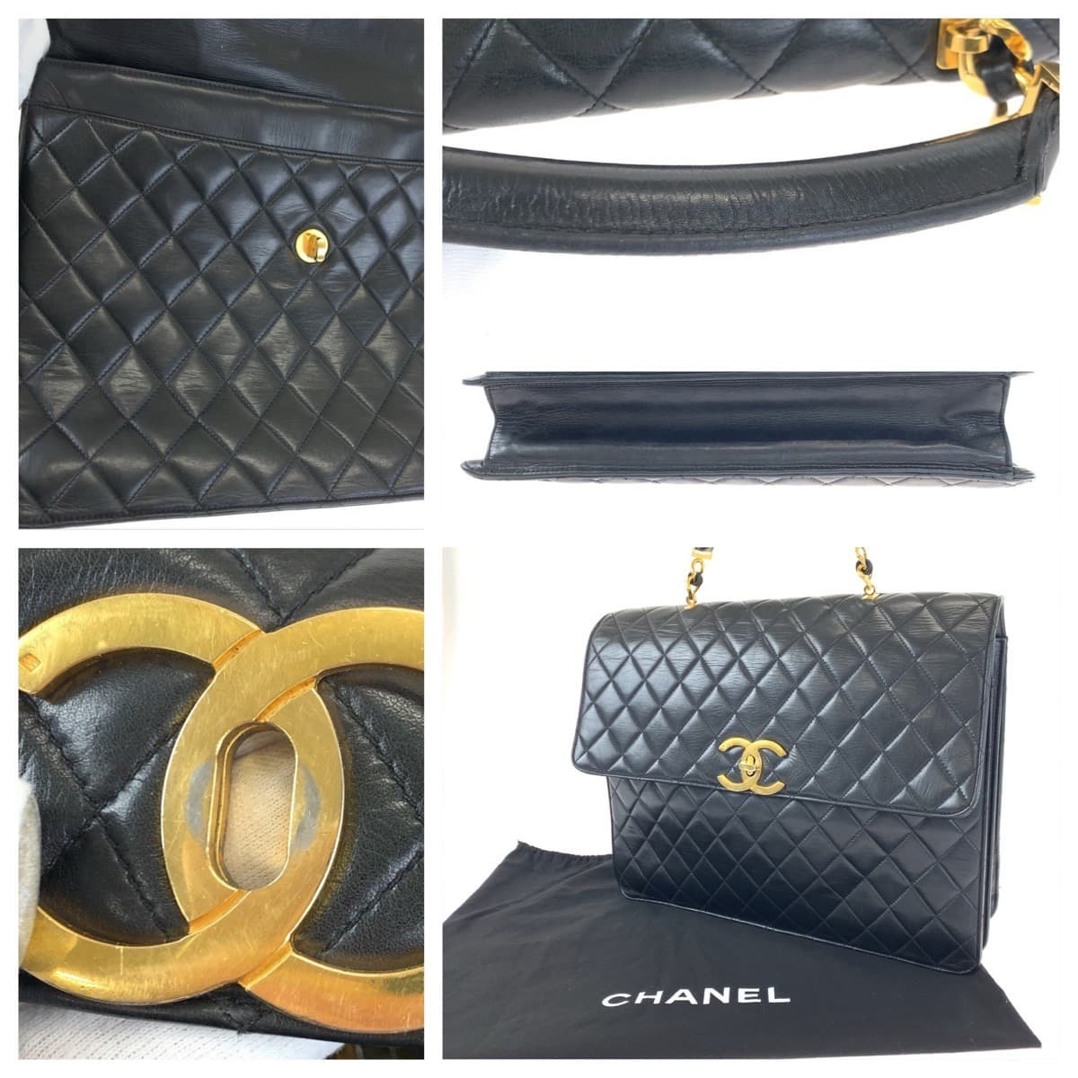 CHANEL シャネル ヴィンテージ マトラッセ ココマーク ターンロック ブラック 黒 ゴールド金具 ラムスキン ビジネスバッグ 404049_画像7