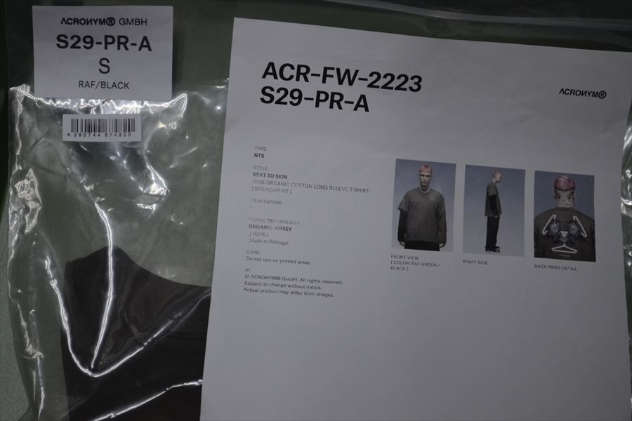 アクロニウム　ACRONYM　ロング　Ｔシャツ　S　ACR-FW-2223　S29-PR-A D4809_画像7