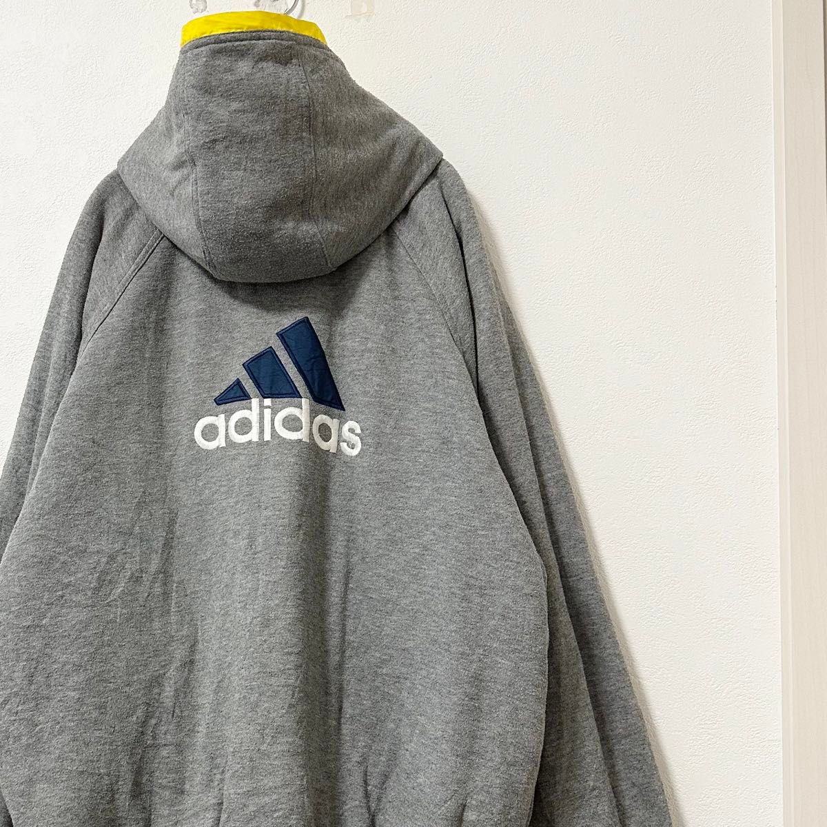 90s★万国旗タグ★adidas/アディダス★リバーシブルジャケット★イエロー/黄×紺×白×グレー★XL