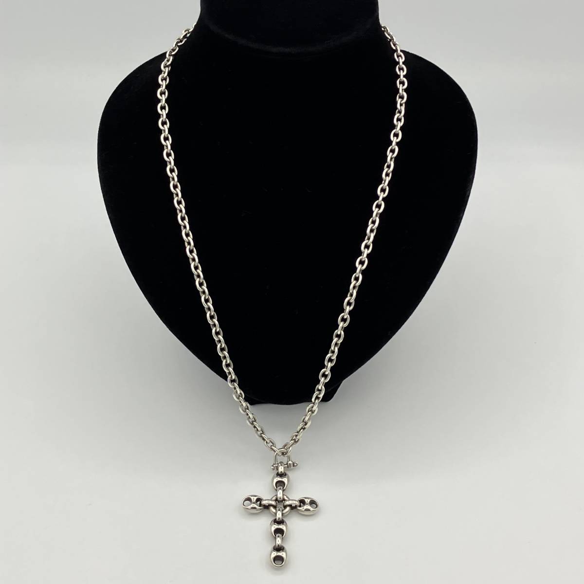 希少 メンズ グッチ マリーナ ラージ クロス ロング チェーン ネックレス ペンダント シルバー 925 GUCCI Mariner Cross Necklace Pendantの画像3