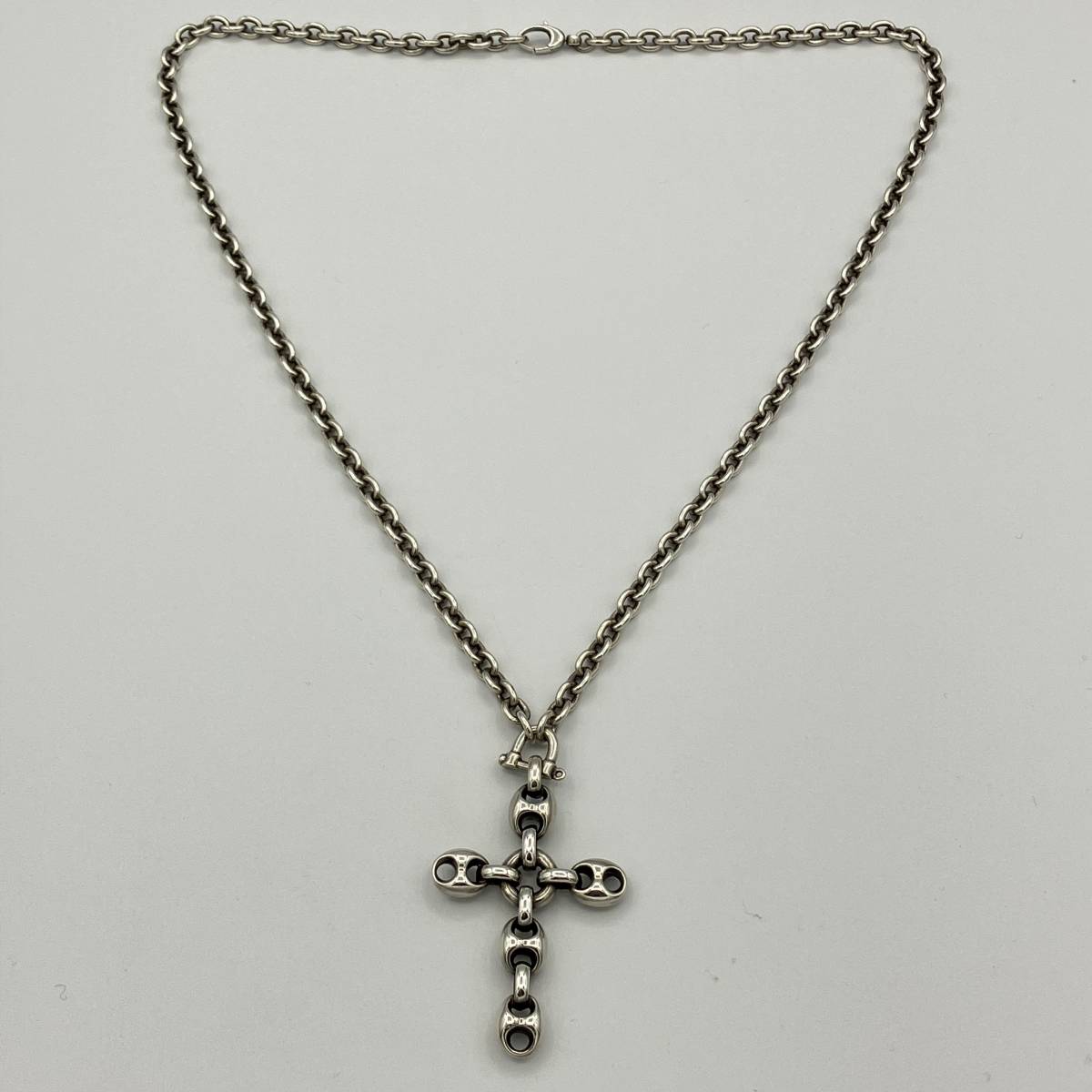 希少 メンズ グッチ マリーナ ラージ クロス ロング チェーン ネックレス ペンダント シルバー 925 GUCCI Mariner Cross Necklace Pendantの画像5