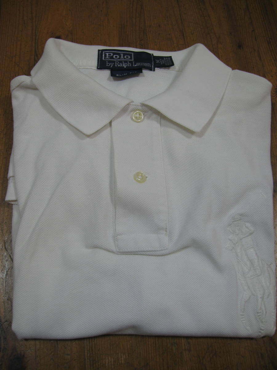 752. 珍しい白Ｘ白ビッグポニー ラルフローレン 半袖ポロシャツ Ｍ～Lサイズ スリムフィット ホワイト おしゃれ 同梱可能_画像9