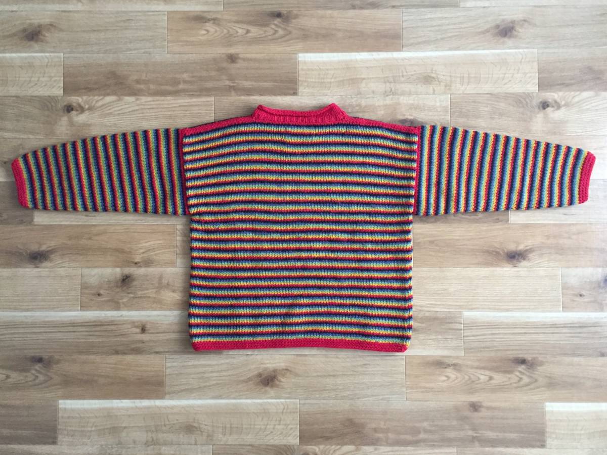 ARTESANIA アルテサニア セーター ニット マルチボーダー Sサイズ 100%WOOL HANDKNIT エクアドル製 MADE IN ECUADOR アメリカブランド _うしろ