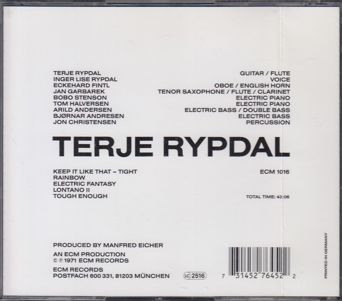 Terje Rypdal/S.T. テリエ・リピダル独盤CD美品状態良好　ECM1016 527 645-2_画像2