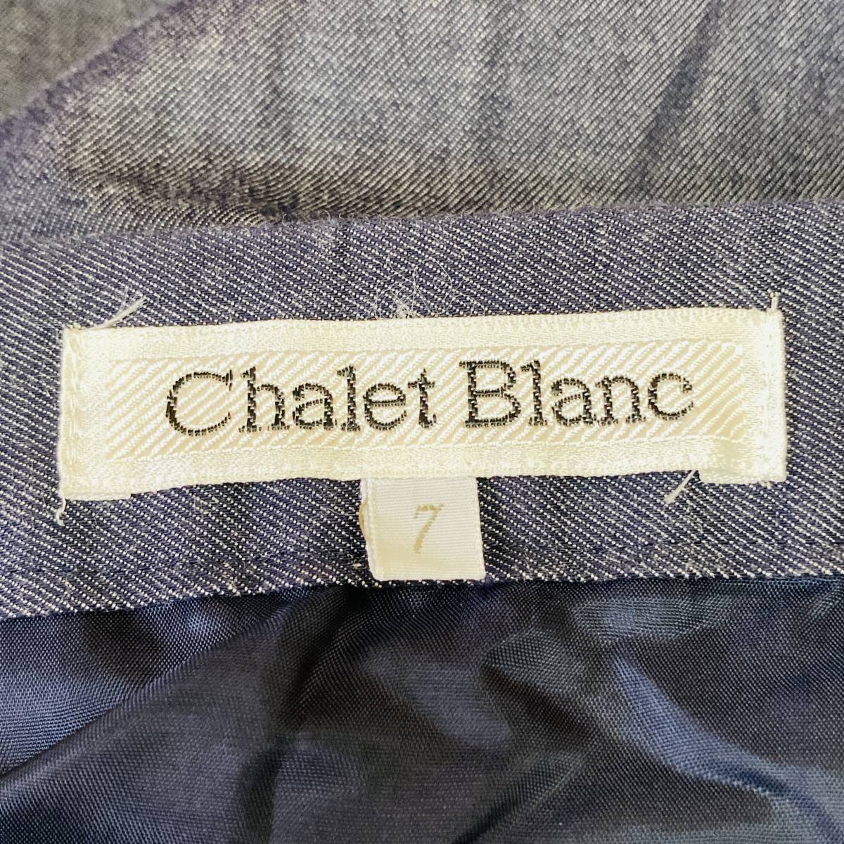 a03592 Chalet Blanc シャレブラン レナウンルック セットアップ 半袖 スカート 肩パット コットン100％ 紺 レトロフューチャースタイルの画像9