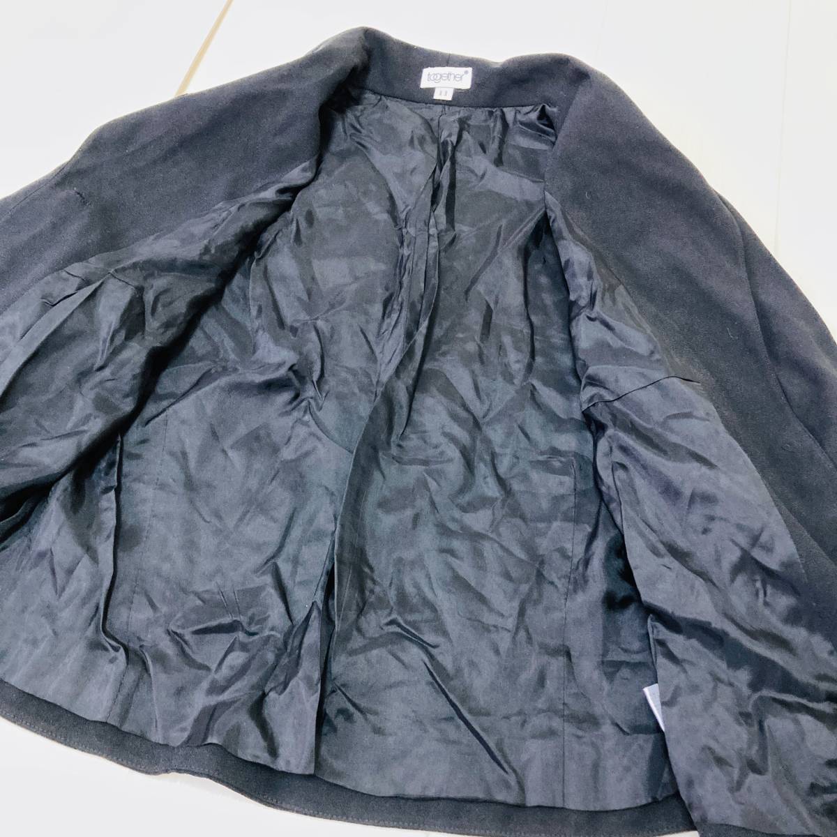a03612 美品 together セットアップ ジャケット スカート ロング 刺繍 裏地 11 黒 袖スリット 昭和レトロ シック 上品 モノトーンモードの画像7