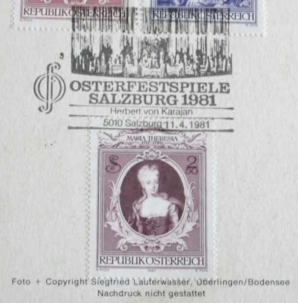 Herbert von Karajanma Est ro hell belt * phone *kalayan autograph autograph The rutsubruk music festival 1981 year 11 month 4 day stamp frame ..