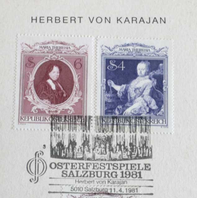 Herbert von Karajanma Est ro hell belt * phone *kalayan autograph autograph The rutsubruk music festival 1981 year 11 month 4 day stamp frame ..