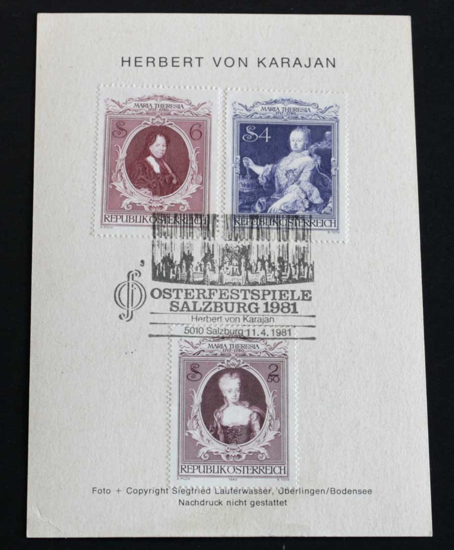 Herbert von Karajanma Est ro hell belt * phone *kalayan autograph autograph The rutsubruk music festival 1981 year 11 month 4 day stamp frame ..