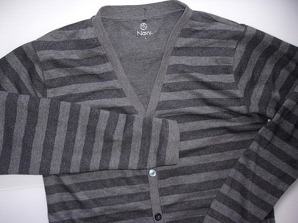 Navy men's cardigan charcoal gray herringbone border L size polyester 65% cotton 35%( light cloth sweat T-shirt manner cloth beautiful goods 