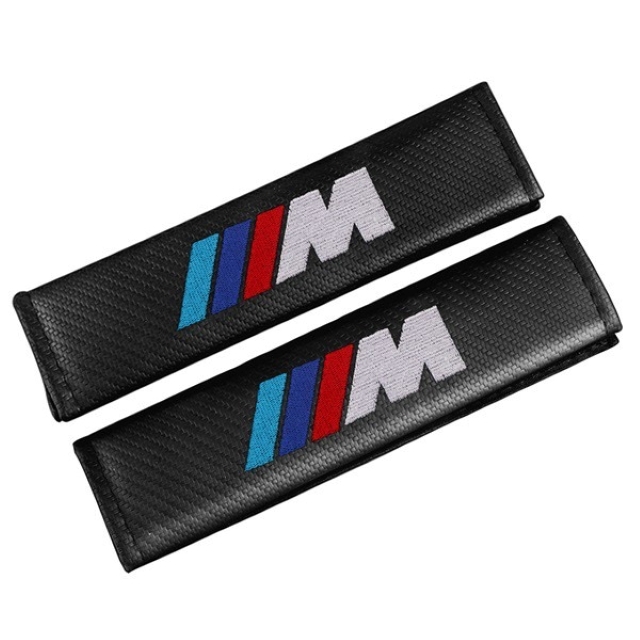 2個セット BMW Mスポーツ ビーエムダブリュー カーボンファイバー シートベルトパッド シートベルトカバー ショルダーパッド ロゴ刺繍 g2の画像2