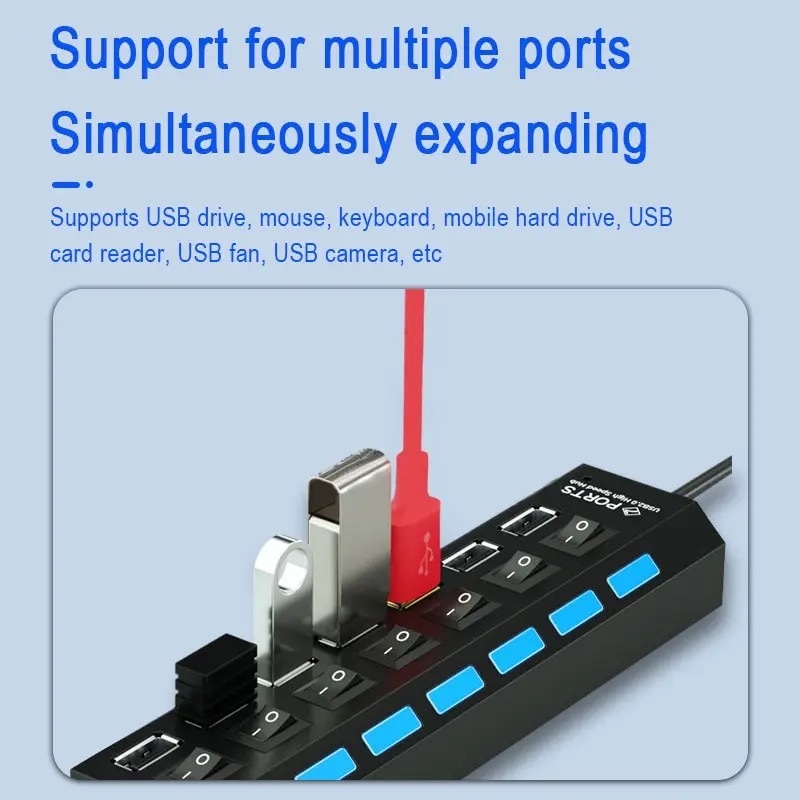 USBハブ 7ポート 480MBps伝送 LEDライト搭載 USB2.0 高速データ転送 独立・個別スイッチ付 セルフパワー式 バスパワー cn_画像4