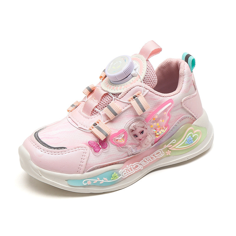 エルサ女の子用光る靴スニーカー回転ボタン、ロータリーバックル女の子 子供靴 レインシューズ 誕生日 通学 シンプル 安心 安全_画像2