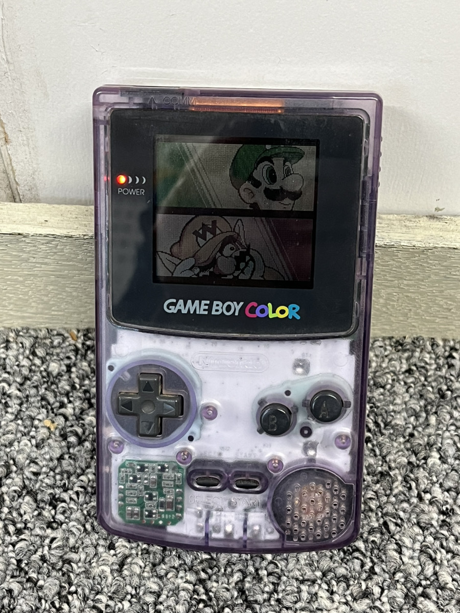 【RI53】ゲームボーイカラー本体（CGB-001/クリアパープル） ゲームボーイカラー GBC カセット付き　通電のみ確認_画像1