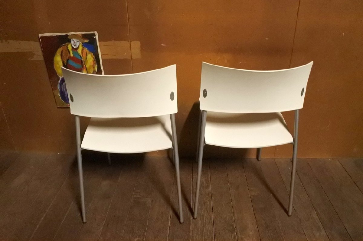 wiesner hager ミーティングチェア アームレス スタッキング モダン シンプル ホワイト 白 2脚セット OKAMURA ウィスナーハーガー 椅子_画像8