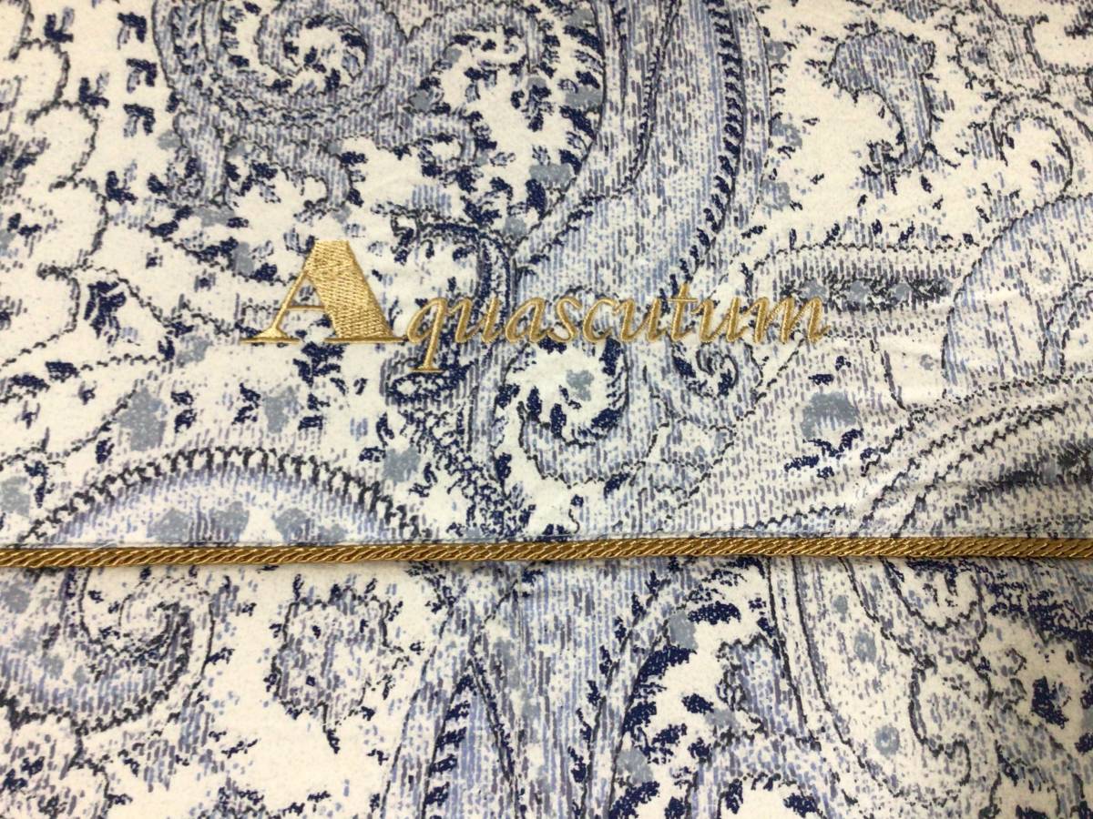 Y637 unused Aquascutum/ Aquascutum down Kett water bird feathers blue pattern equipped 150×210cm 1 point with logo embroidery in box 