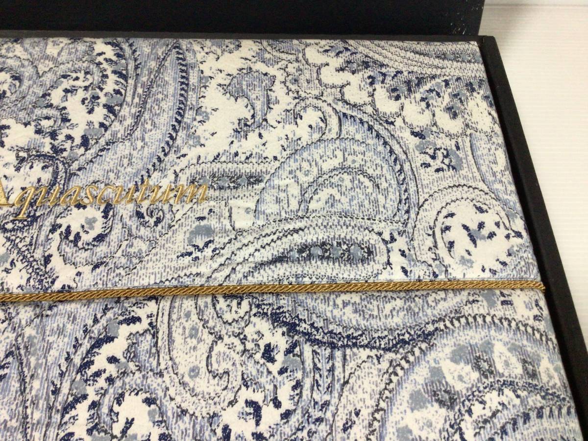Y637 unused Aquascutum/ Aquascutum down Kett water bird feathers blue pattern equipped 150×210cm 1 point with logo embroidery in box 