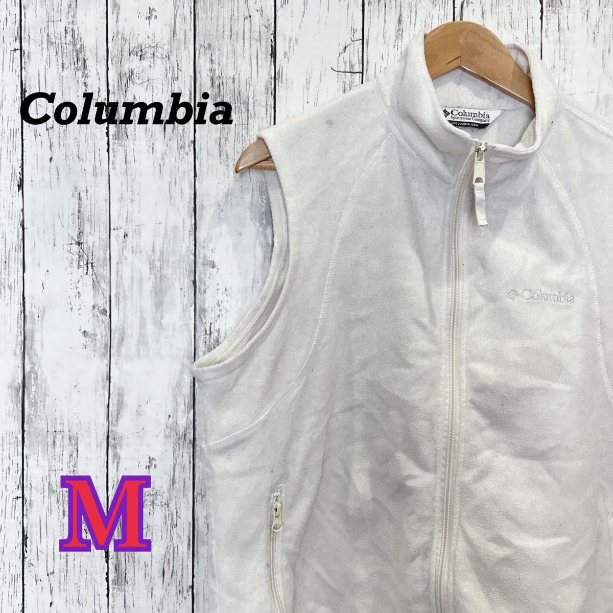 Columbia コロンビア　フリース　ベスト ジレ　ジップアップ　刺繍　ホワイト　軽量　花