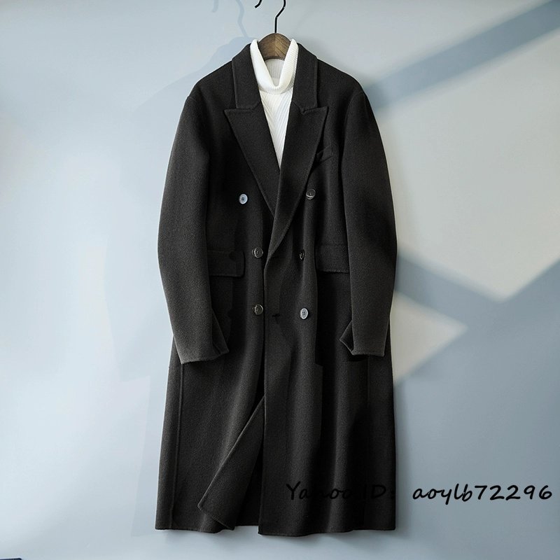 12万*最高級 ウールコート ロングコート メンズ 紳士服 ビジネスコート ジャケット テーラードジャケット ブルゾン アウター ブラック 3XL