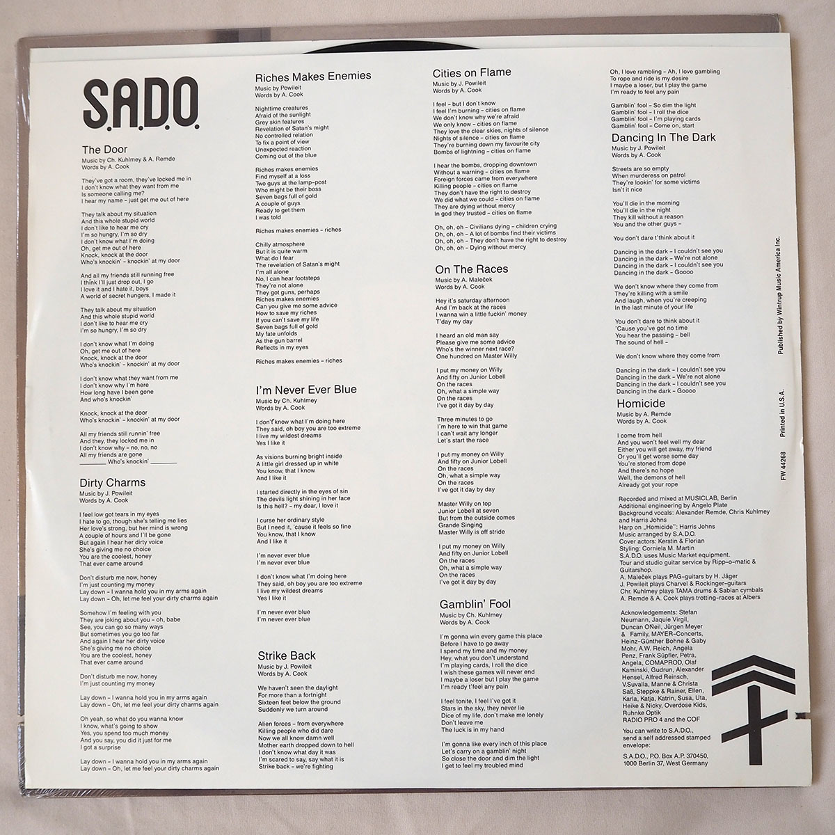 ◆ S.A.D.O. / Dirty Fantasy ジャーマン・メタル 1988年 アメリカ盤 送料無料 ◆_画像4