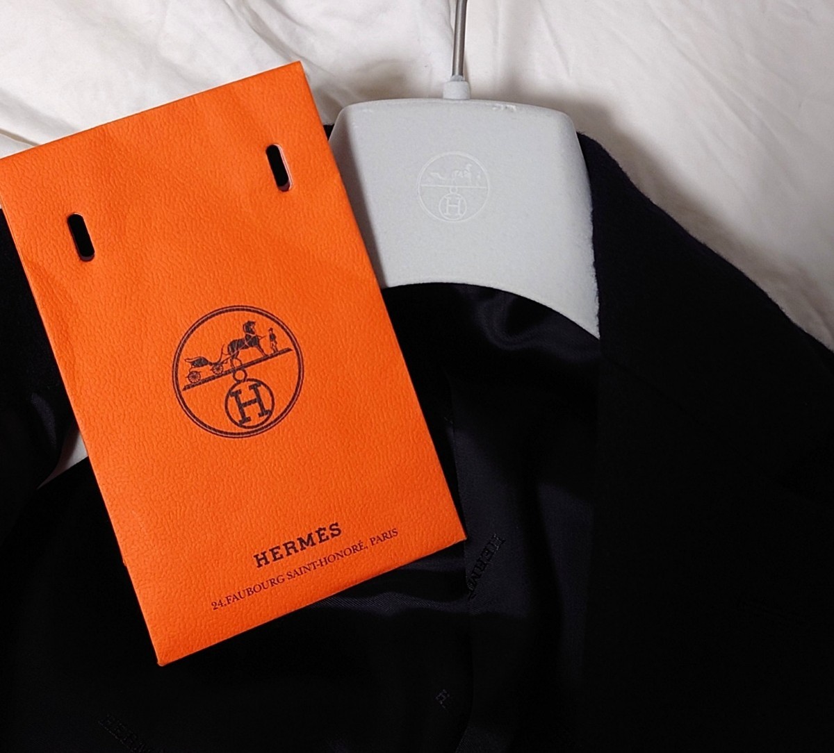 定価80万 エルメス 2019AW チェスターコート ウール 44 ダークネイビー ブラック HERMES 黒 濃紺 ジャケット 46 XS ビジネス スーツ_画像7