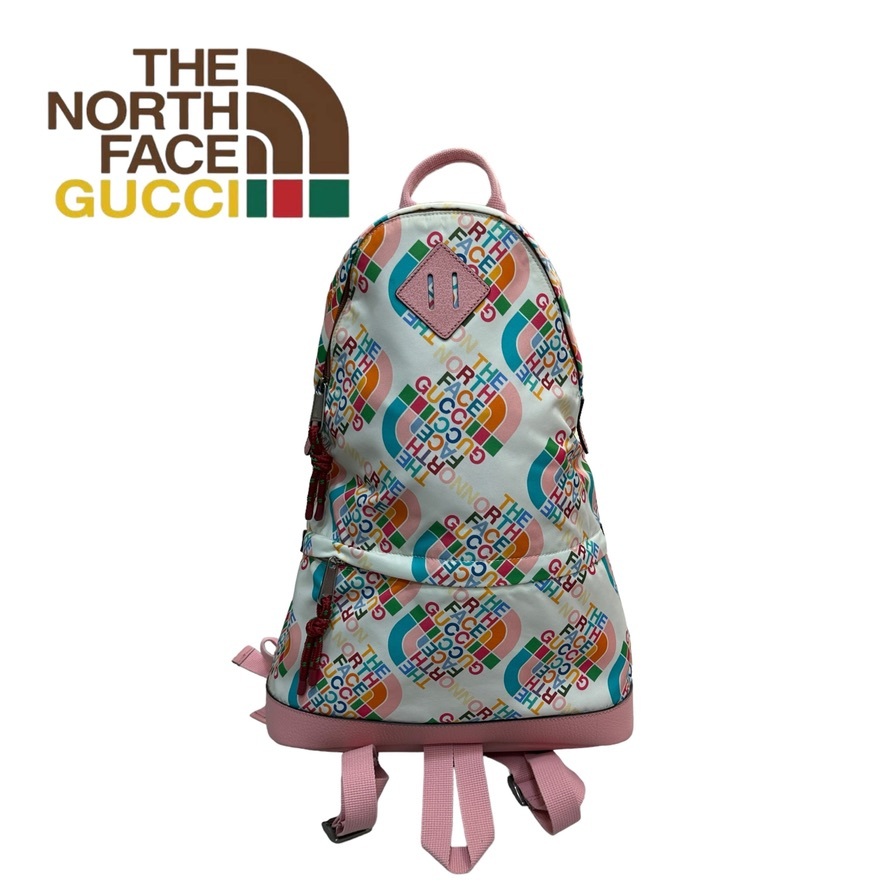 新品未使用 GUCCI THE NORTH FACE リュック バックパック バッグ グッチ ノースフェイス 総柄 ホワイト 白 本革 レザー コラボ 正規品