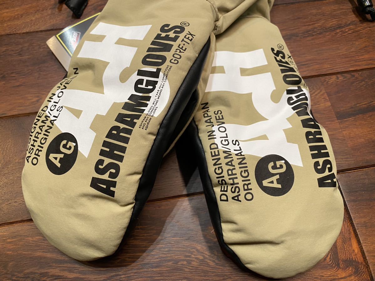 ★ ASHRAM アシュラム SPACING LOGO MITT スペーシングロゴ ミトングローブ スノーボード 手袋 GORE-TEX ベージュ S/M 新品未使用タグ付 ④_画像3