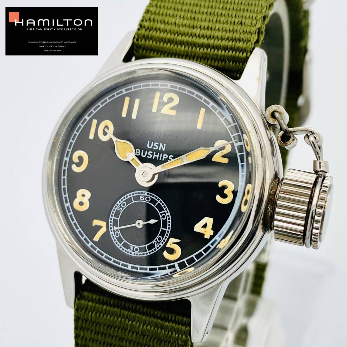 【美品 OH済】HAMILTON ハミルトン フロッグマン◆復元 WW2 USN BUSHIPS 手巻き ミリタリー ダイバー ウォッチ/軍用/メンズ腕時計/黒/海軍_画像1