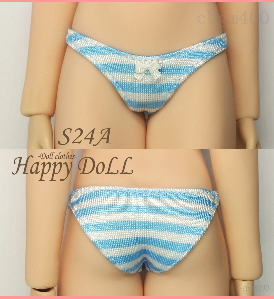 TBLeague 【Happy Doll】S24A 水色しまフルバックショーツ リボン白色 1/6 下着 Phicen ファイセン_画像1